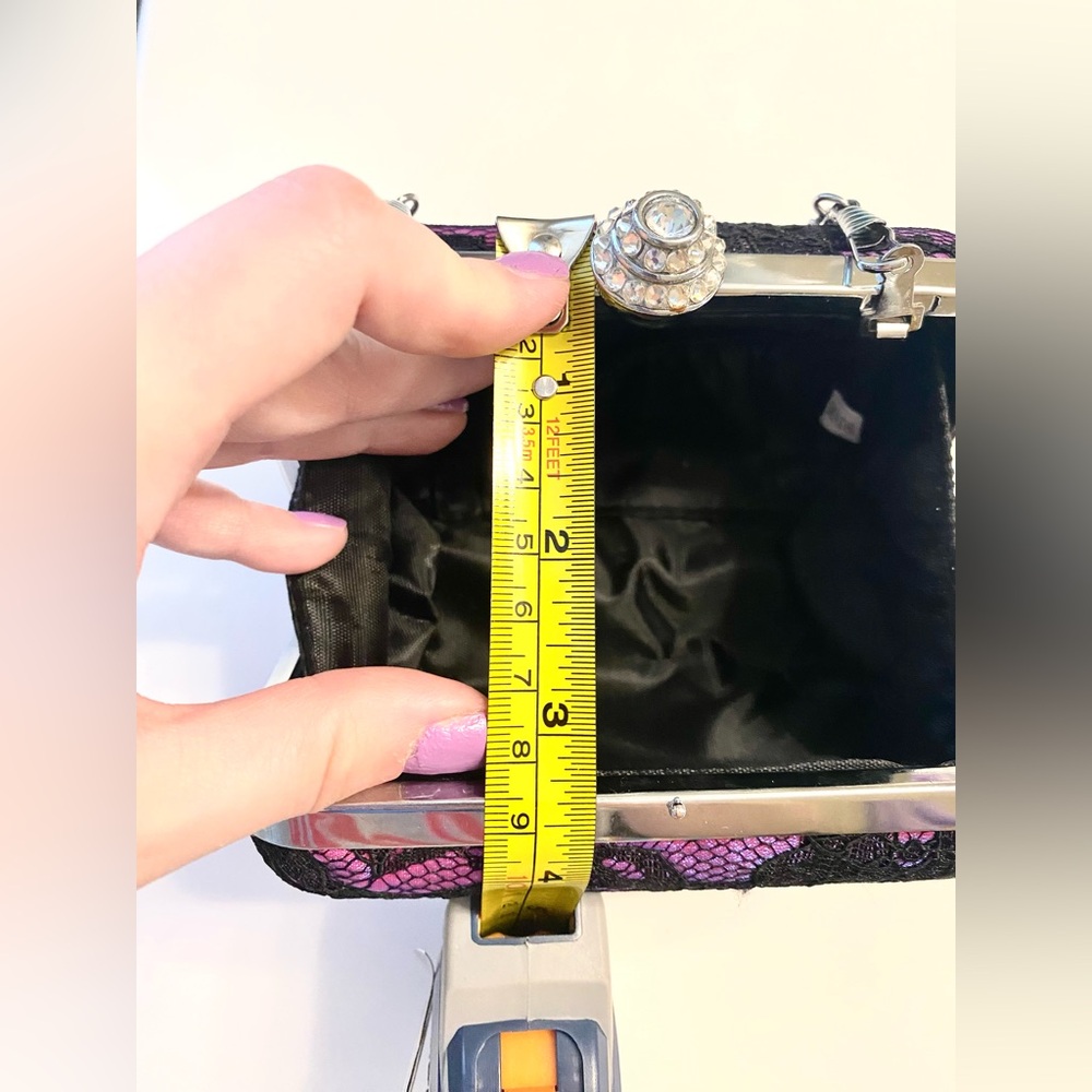 Purple and Black Lace Rhinestone Clutch - Picture 6 of 6